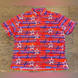 HRESKI Men’s Multi-Color Stars & Stripe Performance Golf Polo Shirt — Size 2XL
